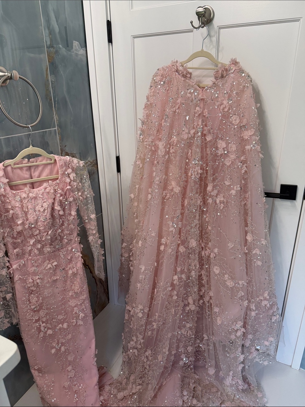 Teuta Matoshi Blush Pink 3D Floral Long Sleeve Gown - Picture 12 of 12